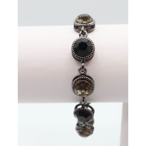 Gunmetal & Black Smokey Rhinestone Y Necklace Bracelet Drop Earring Set - Picture 9 of 10